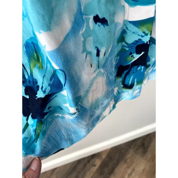 Y2K B. Smart Floral Abstract Watercolor Blue Mini Dress Womens  Sz 10 - Picture 4 of 7